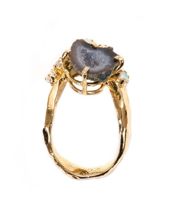 Unearthen Lune Ring with Tabasco Geode and Opals Unearthen Lune Ring with Tabasco Geode and Opals