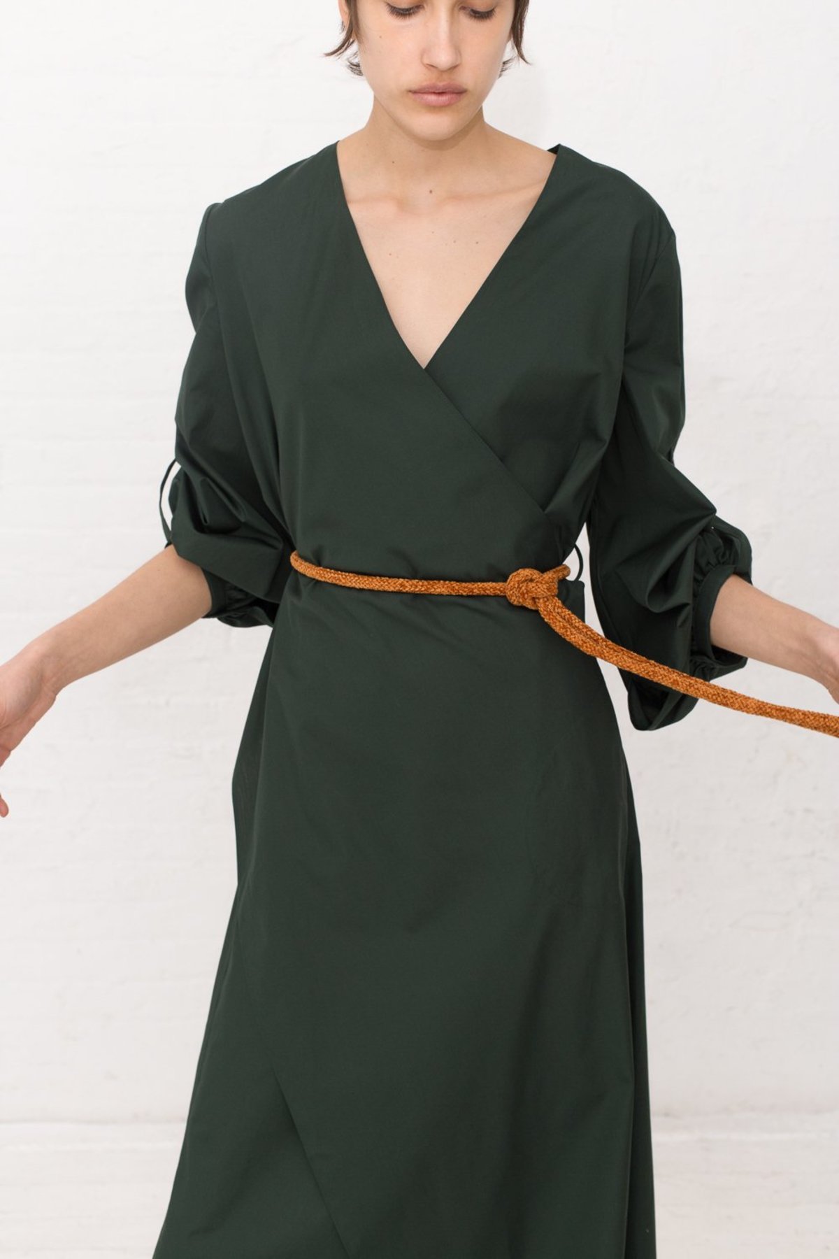 bottle green wrap dress