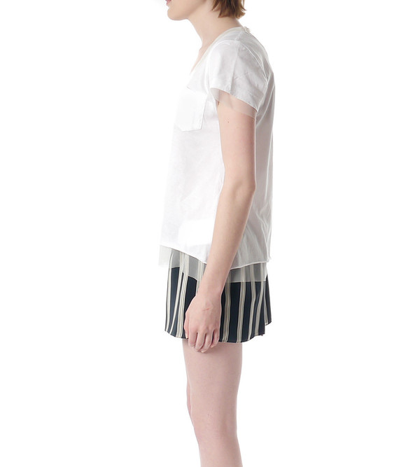 Sacai Luck White T-Shirt with Mesh Underlay Sacai Luck White T-Shirt with Mesh Underlay