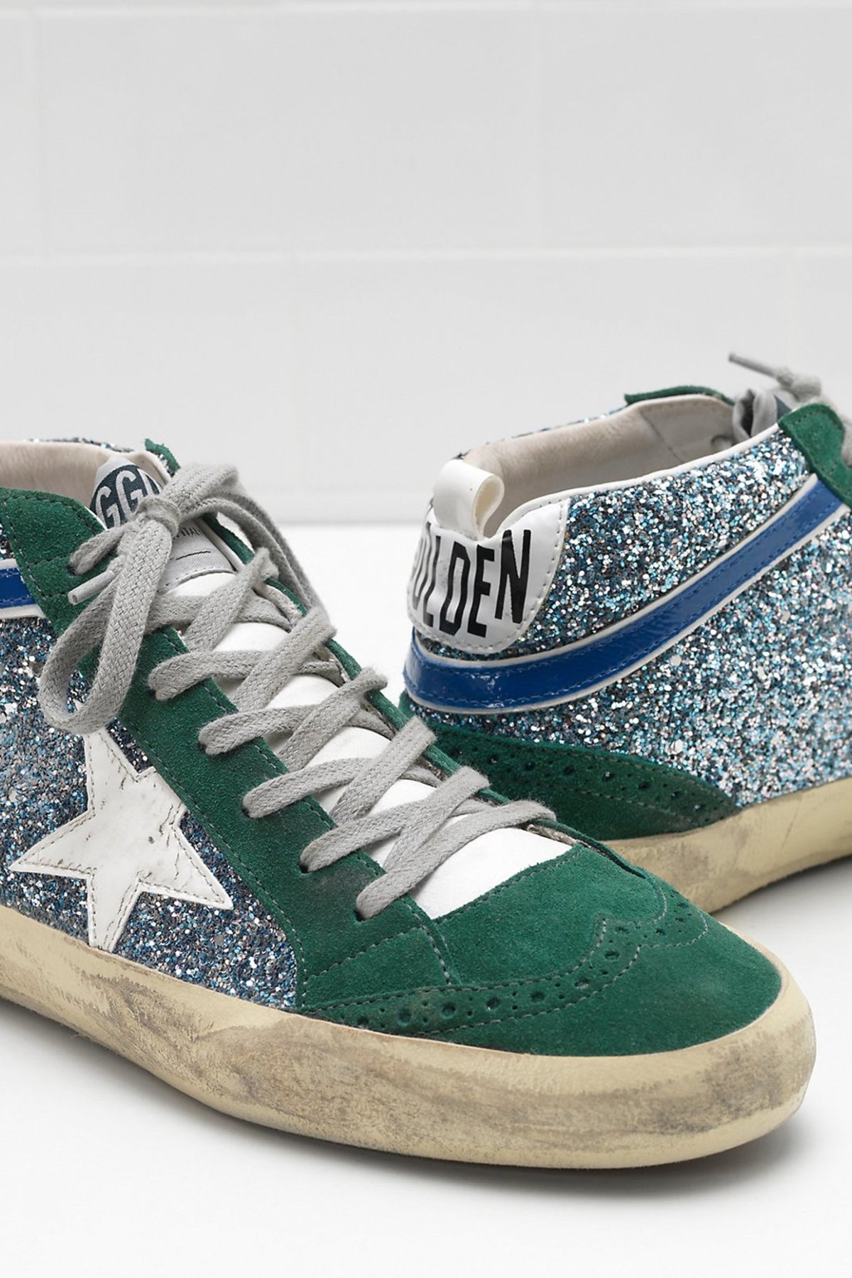 golden goose green glitter