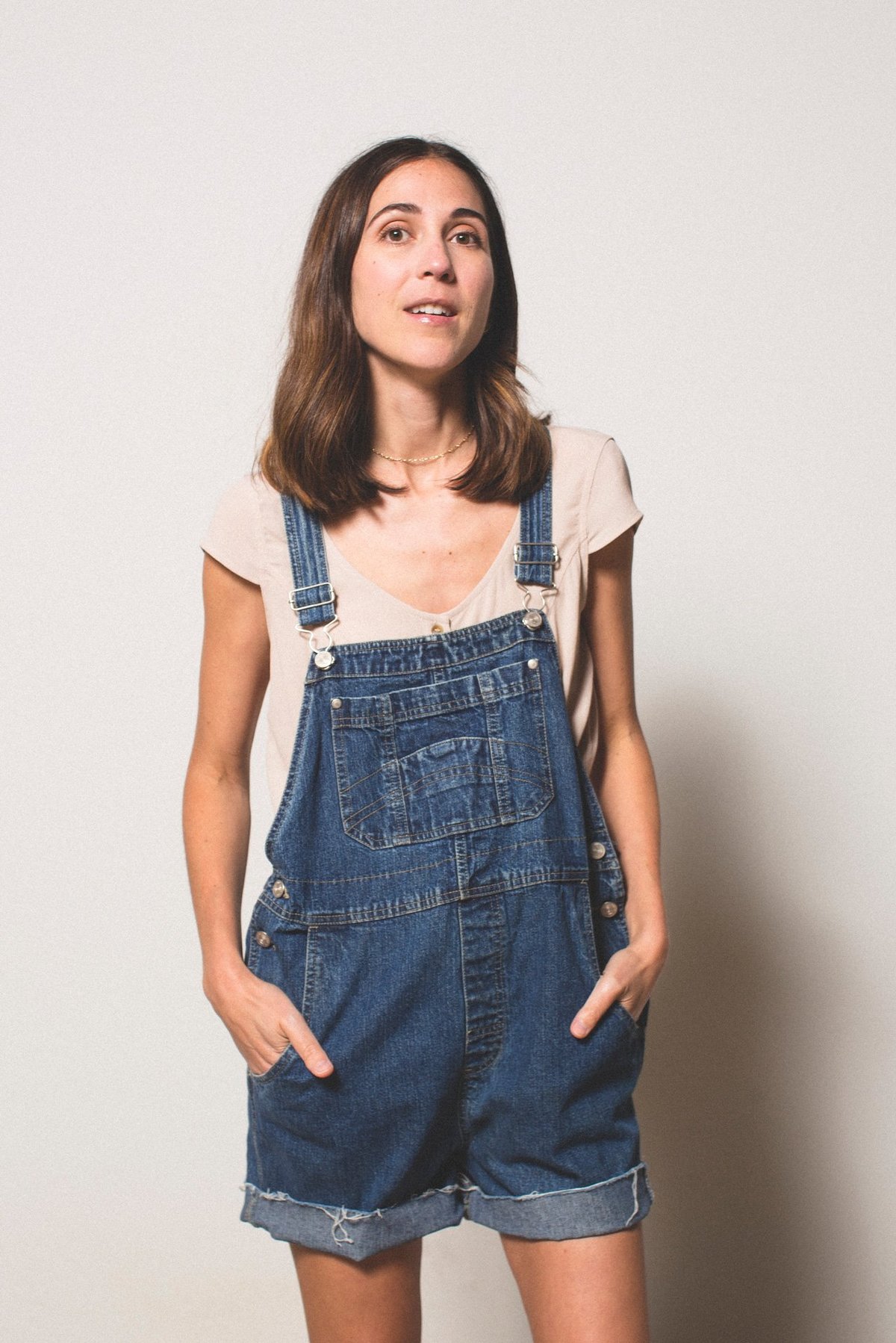dark denim overall shorts