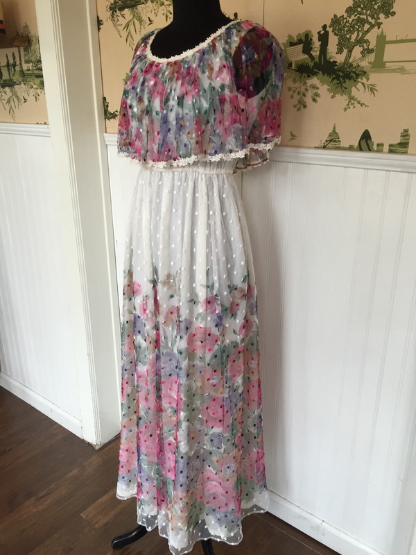 Japanese Floral Gunne Sax style 70's tulle and satin long romantic gown Japanese Floral Gunne Sax style 70's tulle and satin long romantic gown