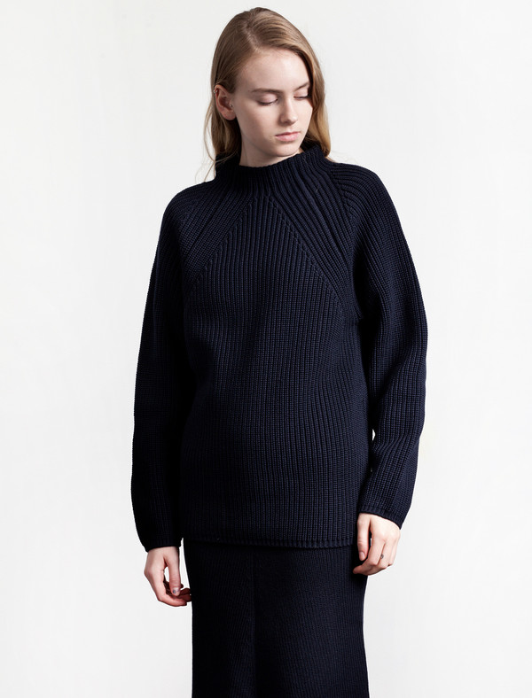 Lemaire High Neck Rib Sweater Midnight Lemaire High Neck Rib Sweater Midnight