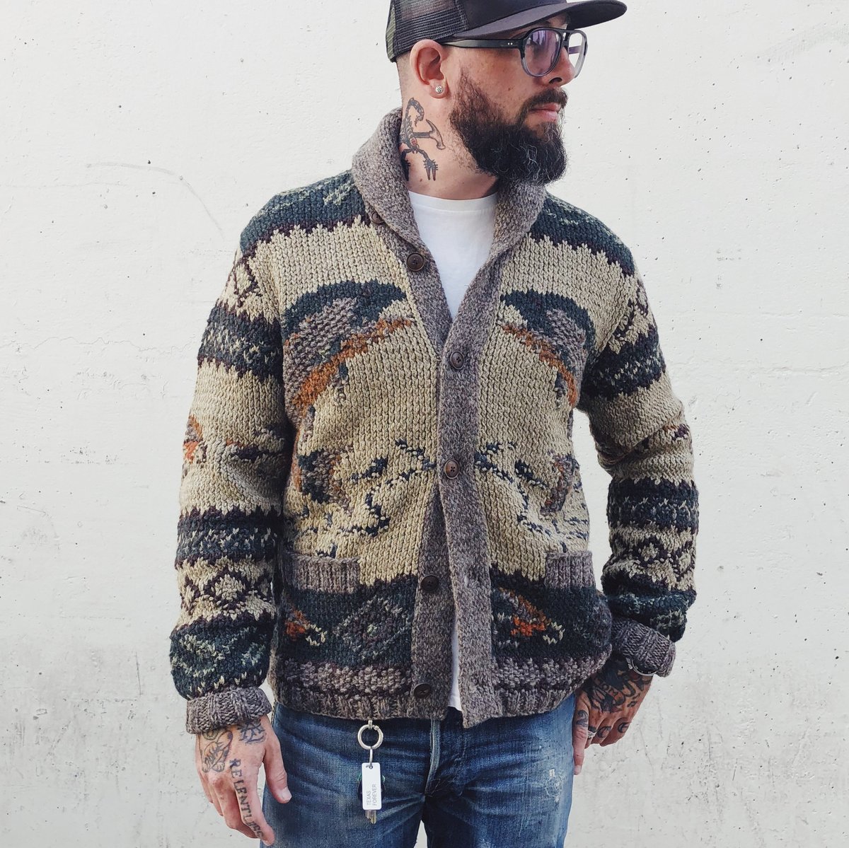 RRL Hand-Knit Cardigan - Cream Multi 