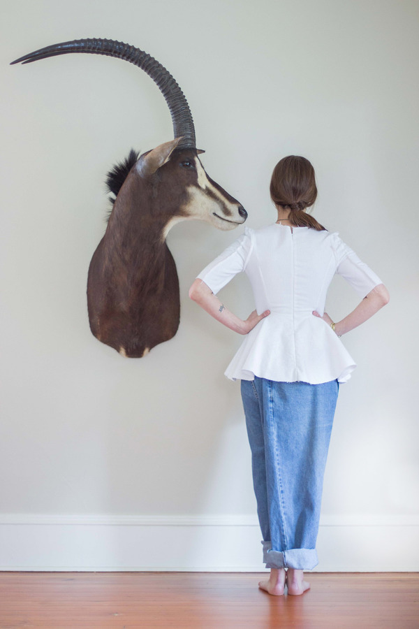 Alexa Stark Short-sleeve Denim Peplum Shirt Alexa Stark Short-sleeve Denim Peplum Shirt