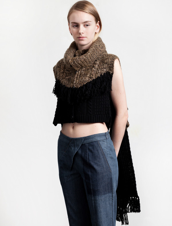 Thakoon Addition Womens Fringe Scarf Cardigan Thakoon Addition Womens Fringe Scarf Cardigan