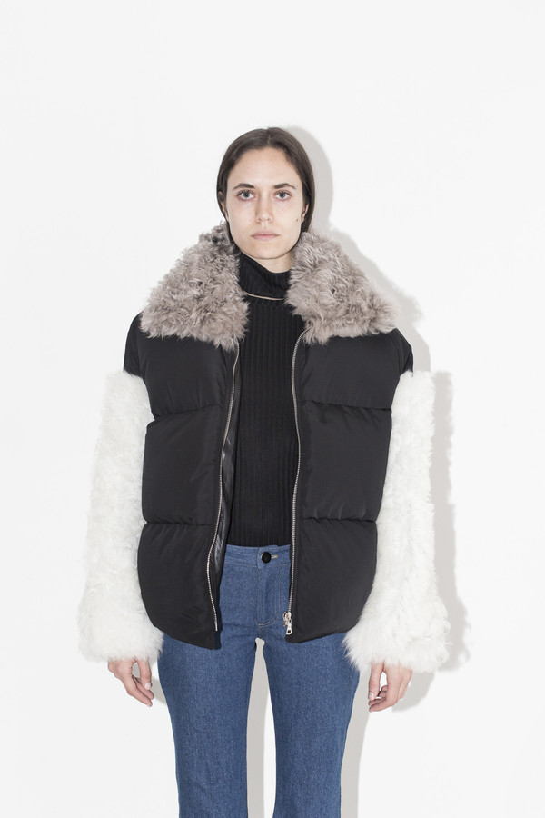Sandy Liang Black Allen Shearling Coat Sandy Liang Black Allen Shearling Coat