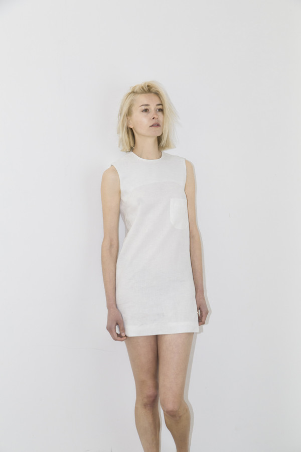 White Linen Pocket Shift Dress White Linen Pocket Shift Dress