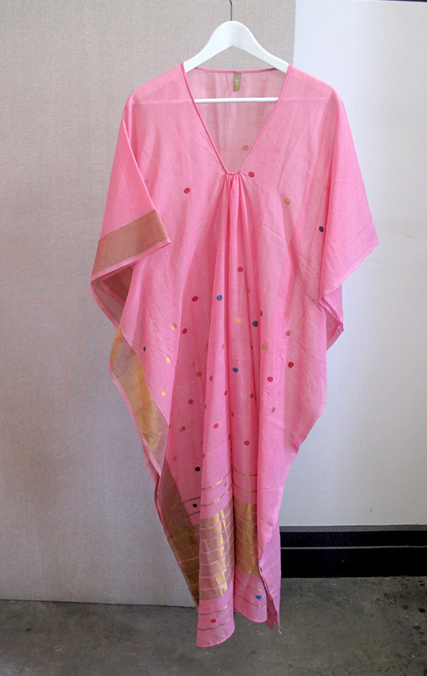 Pink sari caftan with gold border Pink sari caftan with gold border