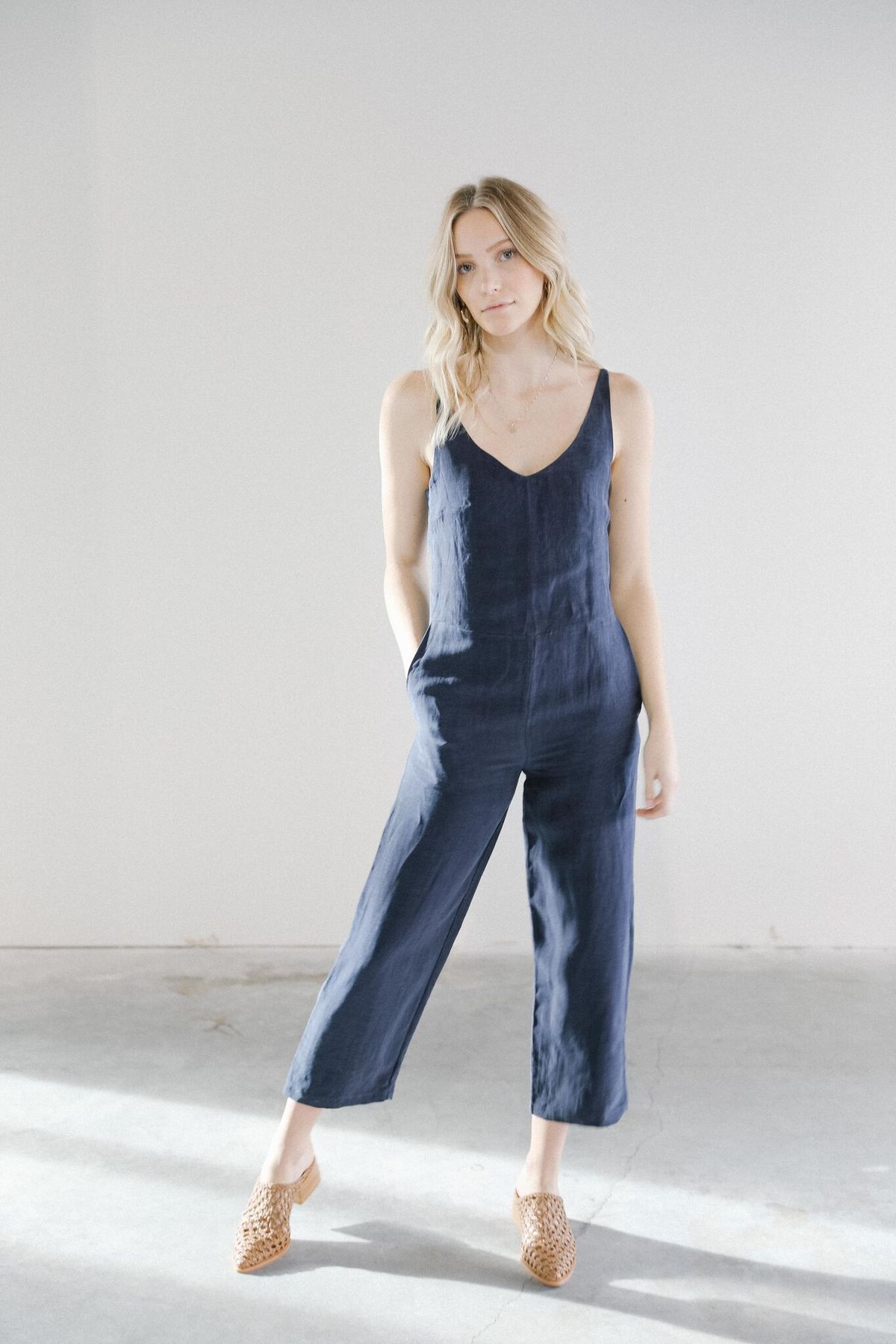 assembly label wide strap linen jumpsuit