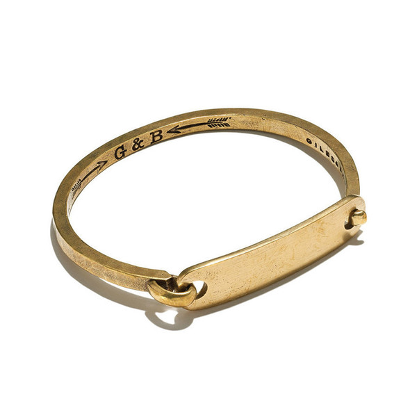 Giles & Brother Brass ID Tag With Hinge Cuff Giles & Brother Brass ID Tag With Hinge Cuff
