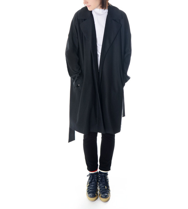 08sircus Black Wool Coat with Belt 08sircus Black Wool Coat with Belt