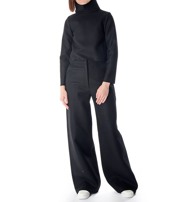Charlie May Black Wool/Felt Wide Leg Trousers Charlie May Black Wool/Felt Wide Leg Trousers