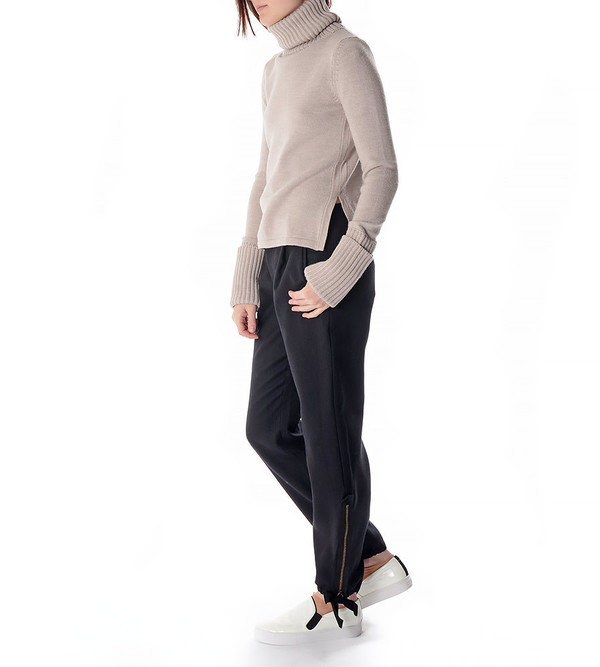 Charlie May Oatmeal Plain Polo Knit Turtleneck Sweater Charlie May Oatmeal Plain Polo Knit Turtleneck Sweater