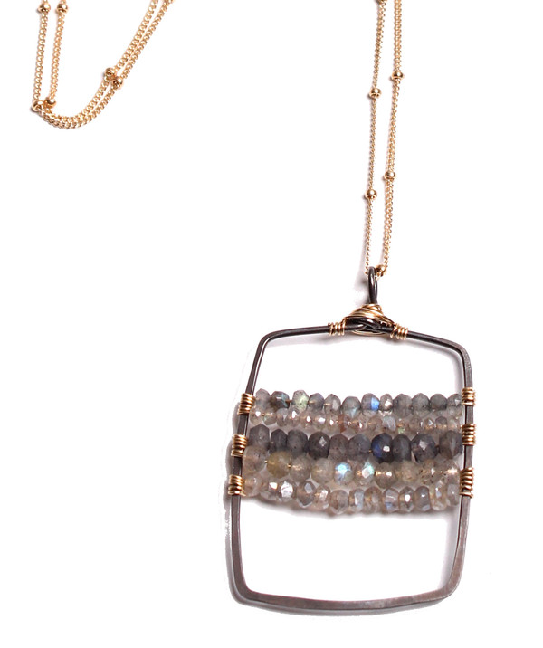 Labradorite Oxidized U Bar Necklace Labradorite Oxidized U Bar Necklace