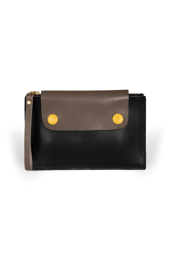 Sylvan Park Leather Bidwell Mini Zip Pouch - Black/Clay/Yellow Sylvan Park Leather Bidwell Mini Zip Pouch - Black/Clay/Yellow