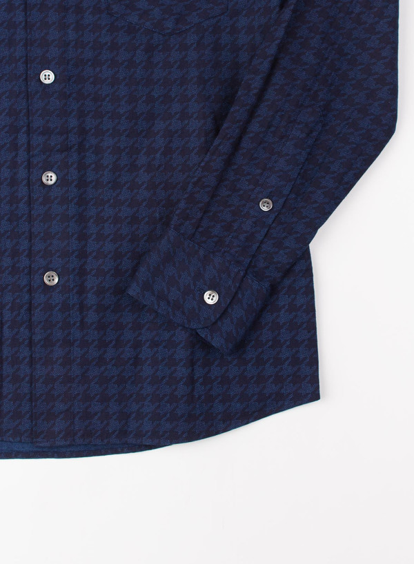 Men's Blue Blue Japan Indigo Houndstooth Flannel Over Printed Shirt Men's Blue Blue Japan Indigo Houndstooth Flannel Over Printed Shirt