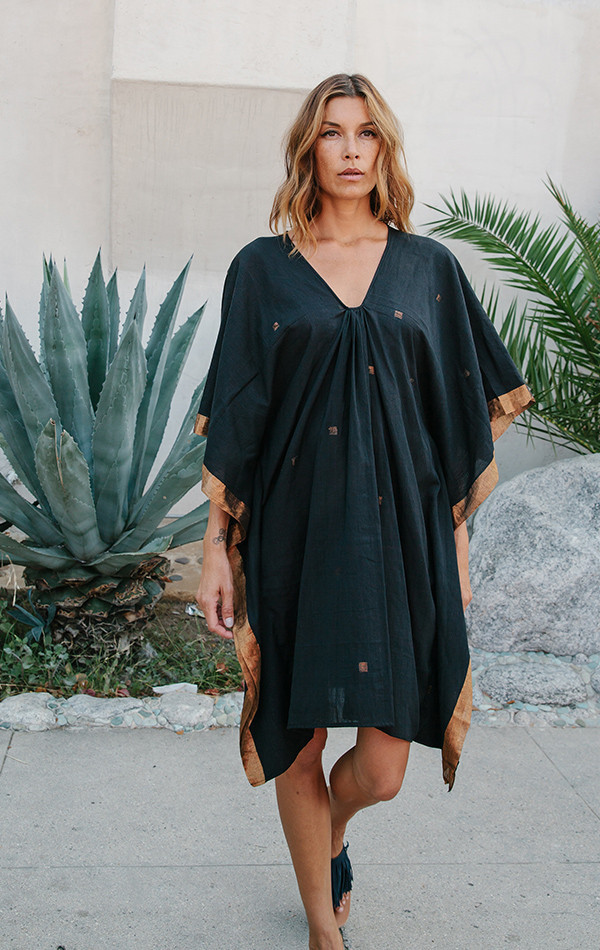 Two Black with bronze border sari caftan Two Black with bronze border sari caftan