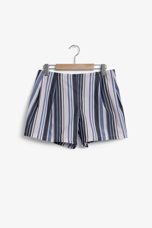 The Sleep Shirt Short Sleeve Cropped Sleep Shirt and Pleat Short Set Blue and Pink Stripe The Sleep Shirt Short Sleeve Cropped Sleep Shirt and Pleat Short Set Blue and Pink Stripe