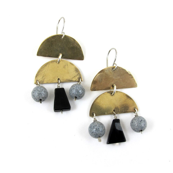 Laurel Hill Stone Veil Earrings // obsidian & gray spotted feldspar Laurel Hill Stone Veil Earrings // obsidian & gray spotted feldspar