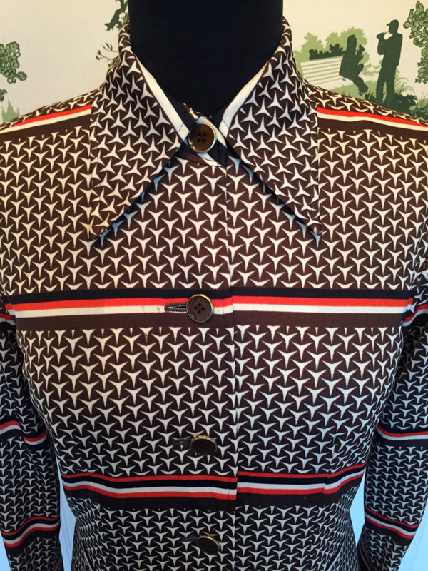 Vintage 70's Mad Men Style Japanese Graphic Print Dress small medium Vintage 70's Mad Men Style Japanese Graphic Print Dress small medium