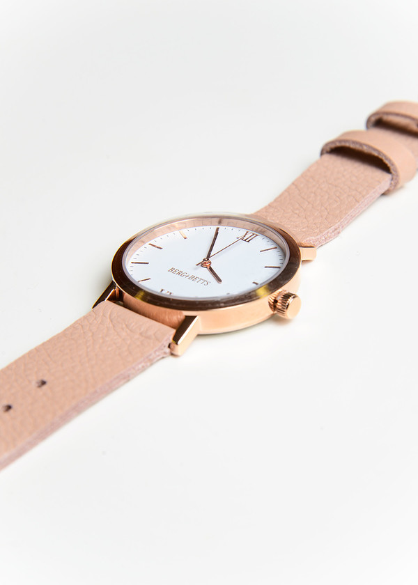Berg + Betts Rose Gold Round Watch in Pale Pink Berg + Betts Rose Gold Round Watch in Pale Pink