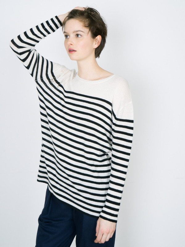 RAQUEL ALLEGRA STRIPE CASHMERE SHRED SHOULDER PULLOVER RAQUEL ALLEGRA STRIPE CASHMERE SHRED SHOULDER PULLOVER