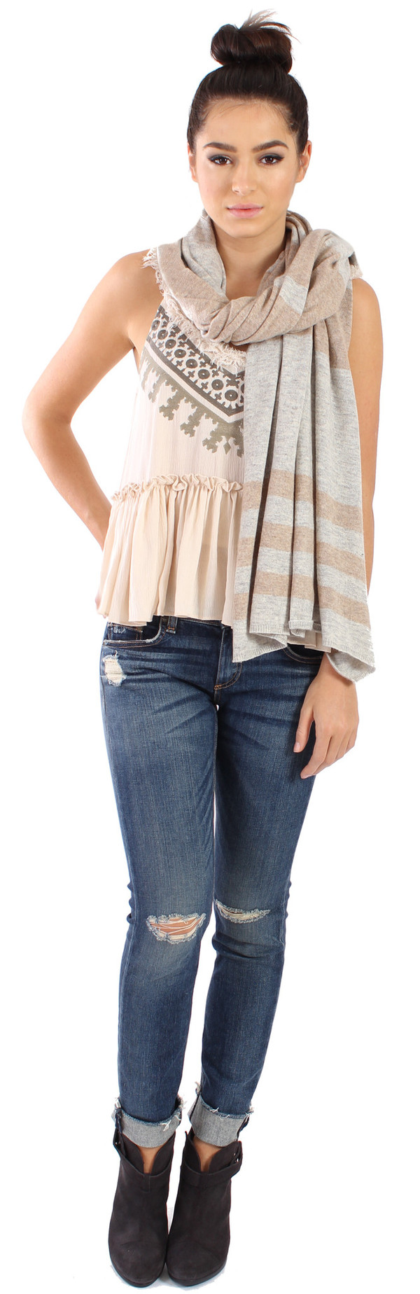 Michael Farrell Stripe Poncho in Beige Michael Farrell Stripe Poncho in Beige