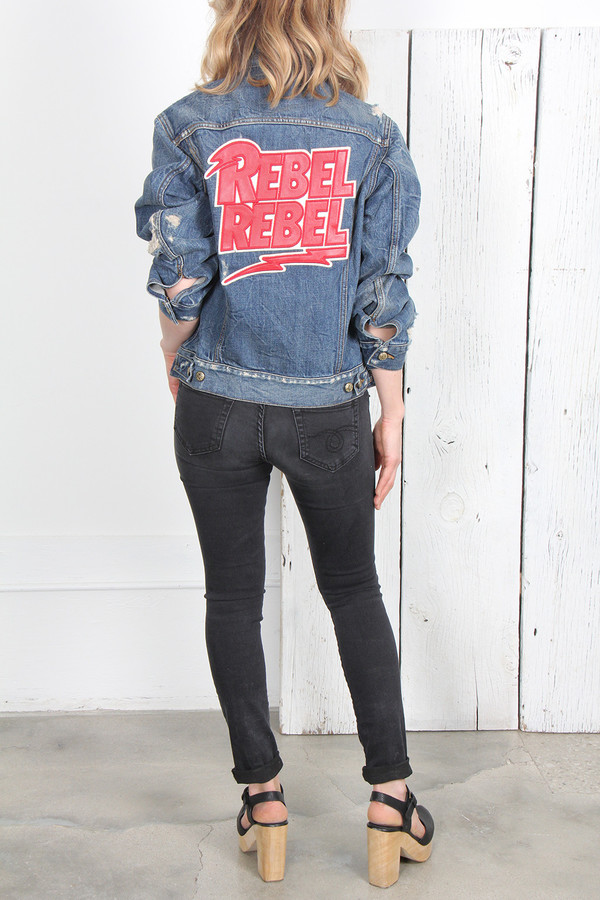 R13 EMBROIDERED 'REBEL REBEL' TRUCKER JEAN JACKET R13 EMBROIDERED 'REBEL REBEL' TRUCKER JEAN JACKET