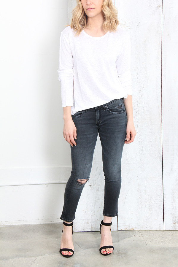 T By Alexander Wang CLASSIC SILK LINEN JERSEY LONG SLEEVE TEE - WHITE T By Alexander Wang CLASSIC SILK LINEN JERSEY LONG SLEEVE TEE - WHITE