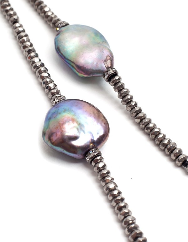 Paula Rosen Pyrite and Freshwater Pearl Long Necklace Paula Rosen Pyrite and Freshwater Pearl Long Necklace