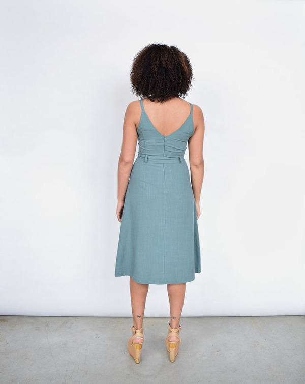 Lush V Linen Dress in Dusty Green Lush V Linen Dress in Dusty Green