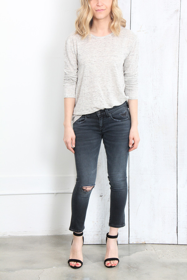 T By Alexander Wang CLASSIC SILK LINEN JERSEY LONG SLEEVE TEE IN HEATHER GREY T By Alexander Wang CLASSIC SILK LINEN JERSEY LONG SLEEVE TEE IN HEATHER GREY