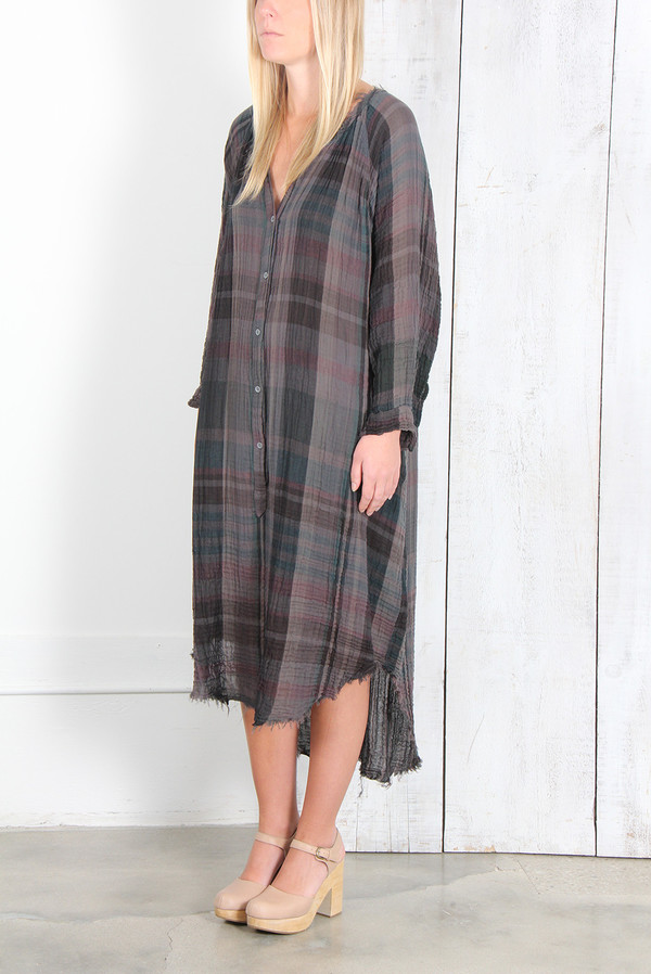 RAQUEL ALLEGRA GAUZE POET DRESS IN CHARCOAL PLAID RAQUEL ALLEGRA GAUZE POET DRESS IN CHARCOAL PLAID