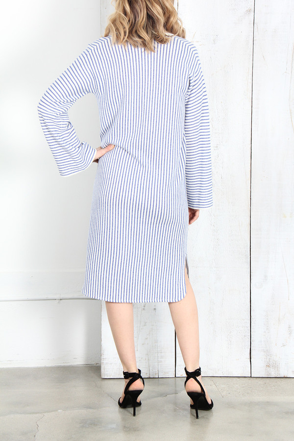 Raquel Allegra IVORY BLUE STRIPE CASHMERE HENLEY TUNIC DRESS Raquel Allegra IVORY BLUE STRIPE CASHMERE HENLEY TUNIC DRESS