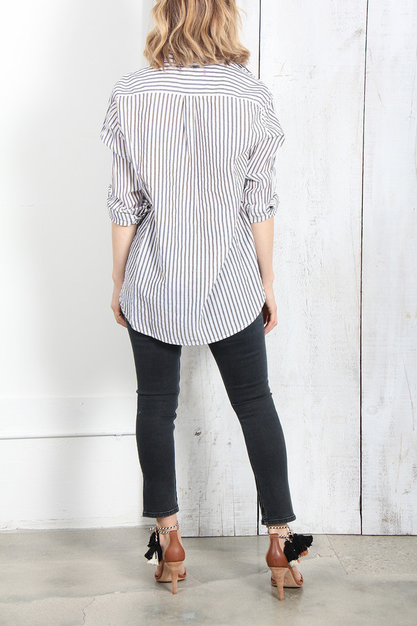 XIRENA BEAU BUTTON DOWN SHIRT IN CHARCOAL STRIPE XIRENA BEAU BUTTON DOWN SHIRT IN CHARCOAL STRIPE