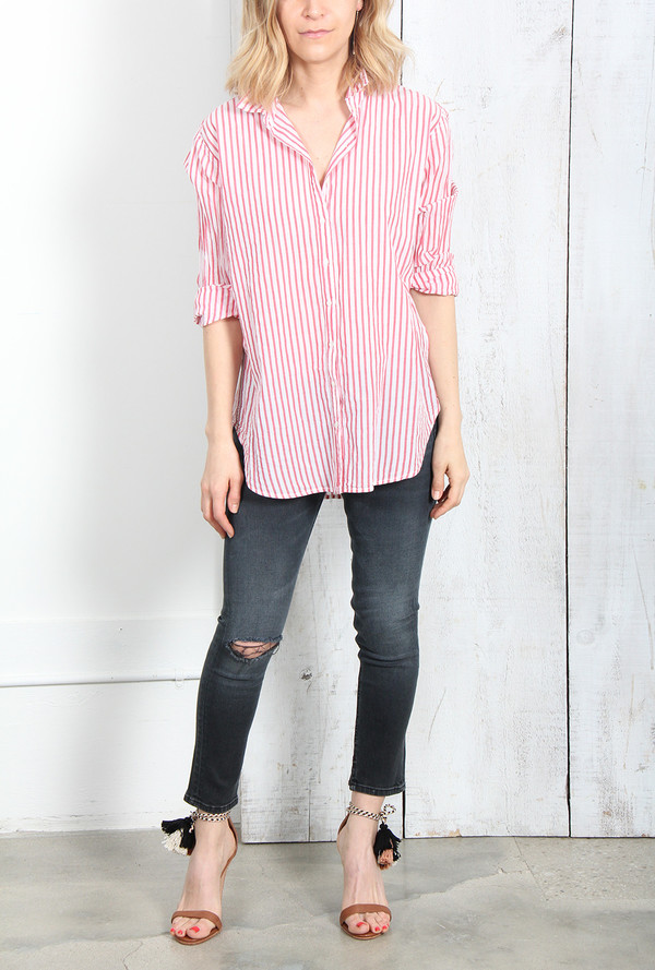 XIRENA BEAU BUTTON DOWN SHIRT IN RED STRIPE XIRENA BEAU BUTTON DOWN SHIRT IN RED STRIPE