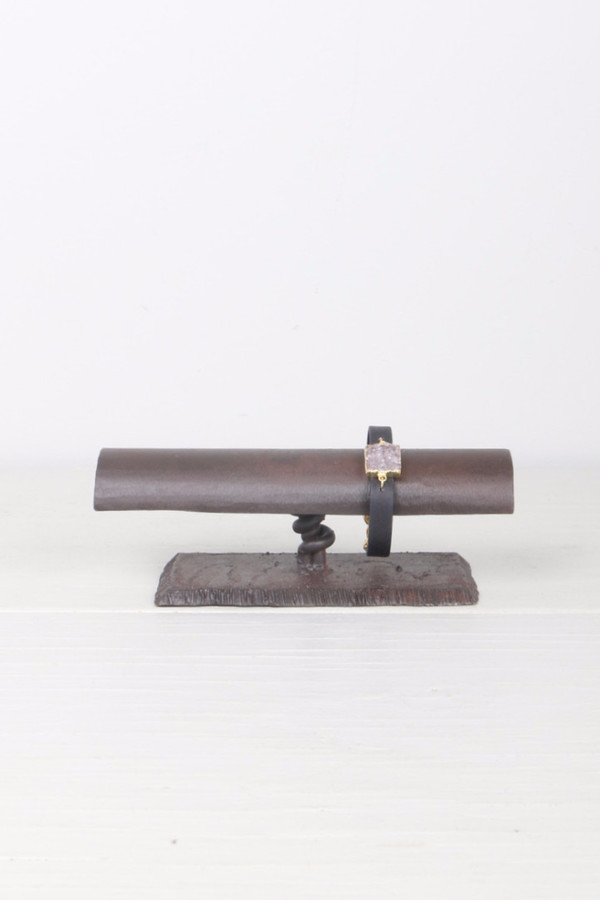 Mickey Lynn Black Leather Cuff W/ Square Agate Druzy Mickey Lynn Black Leather Cuff W/ Square Agate Druzy