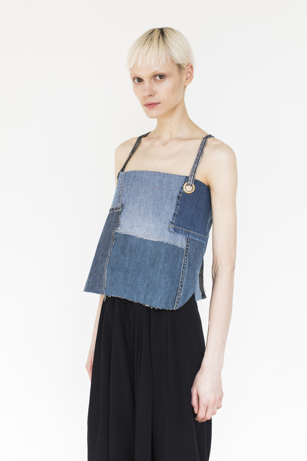 Assembly Patchwork Denim Strap Top Assembly Patchwork Denim Strap Top
