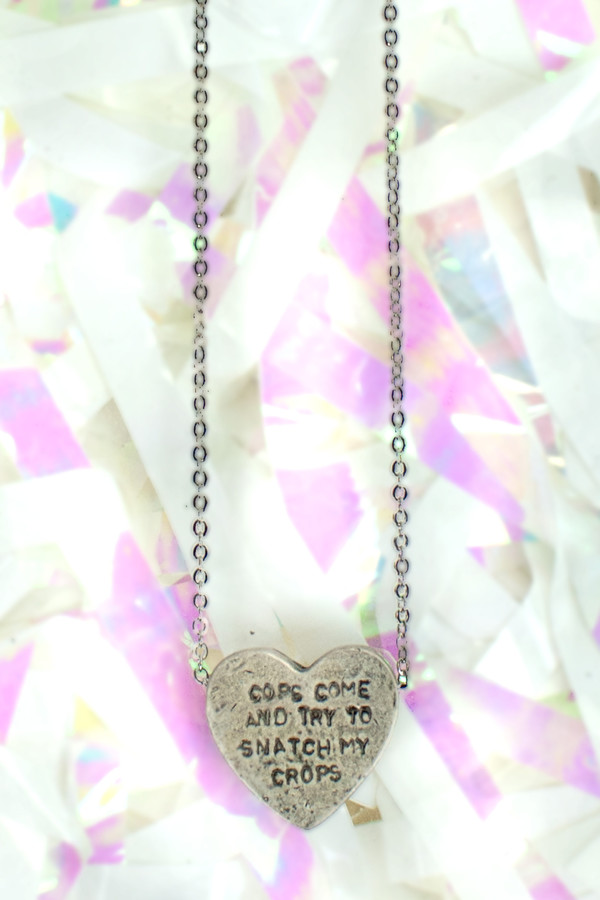 ERICA WEINER Heartbeats Necklace "Cops Come and Try To Snatch My Crops" ERICA WEINER Heartbeats Necklace "Cops Come and Try To Snatch My Crops"