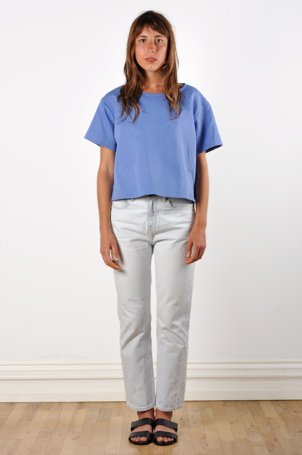 Waltz Drop Shoulder T-shirt in Cornflower Linen/Cotton Twill Waltz Drop Shoulder T-shirt in Cornflower Linen/Cotton Twill
