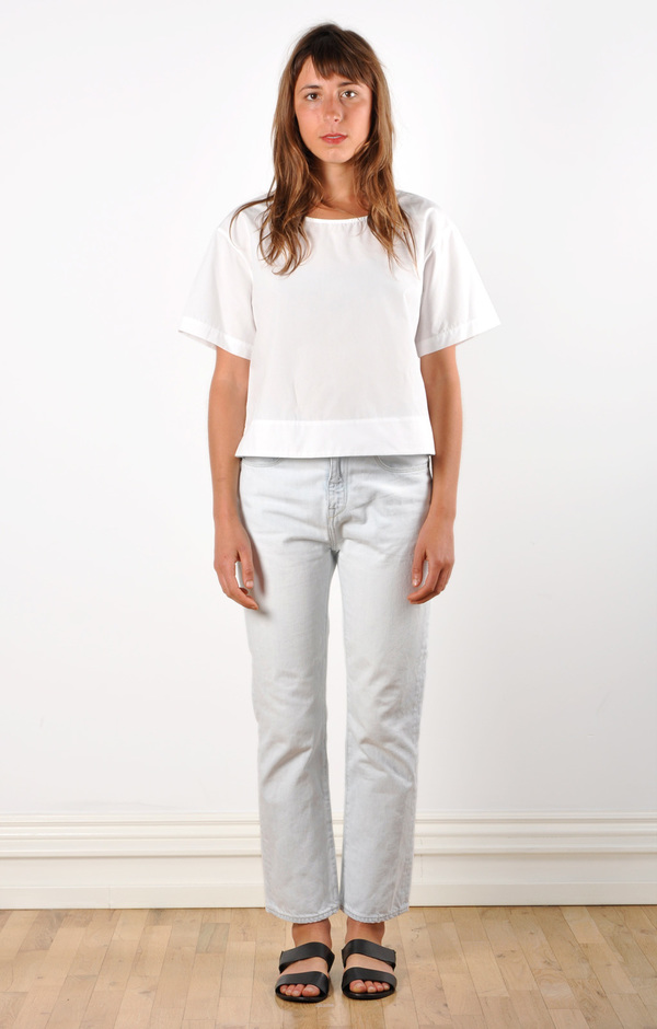 Waltz Drop Shoulder T-shirt in White Cotton Poplin Waltz Drop Shoulder T-shirt in White Cotton Poplin