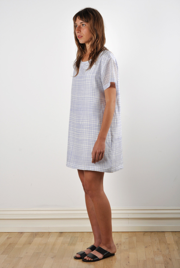WaltzDrop Shoulder T-shirt Dress in Grid Print Cotton/Silk Voile WaltzDrop Shoulder T-shirt Dress in Grid Print Cotton/Silk Voile