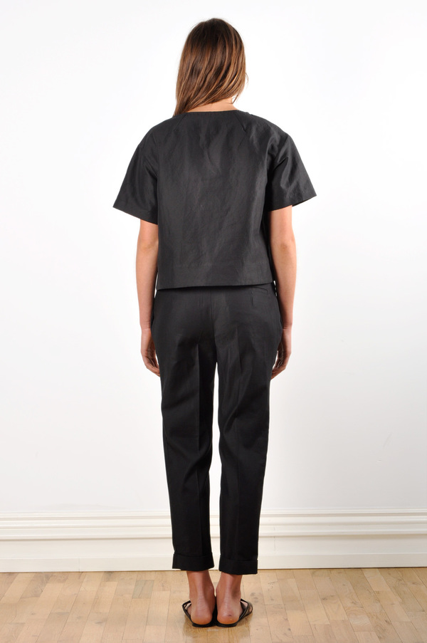 Waltz Ankle-Length Pleated Trouser in Black Cotton Twill Waltz Ankle-Length Pleated Trouser in Black Cotton Twill