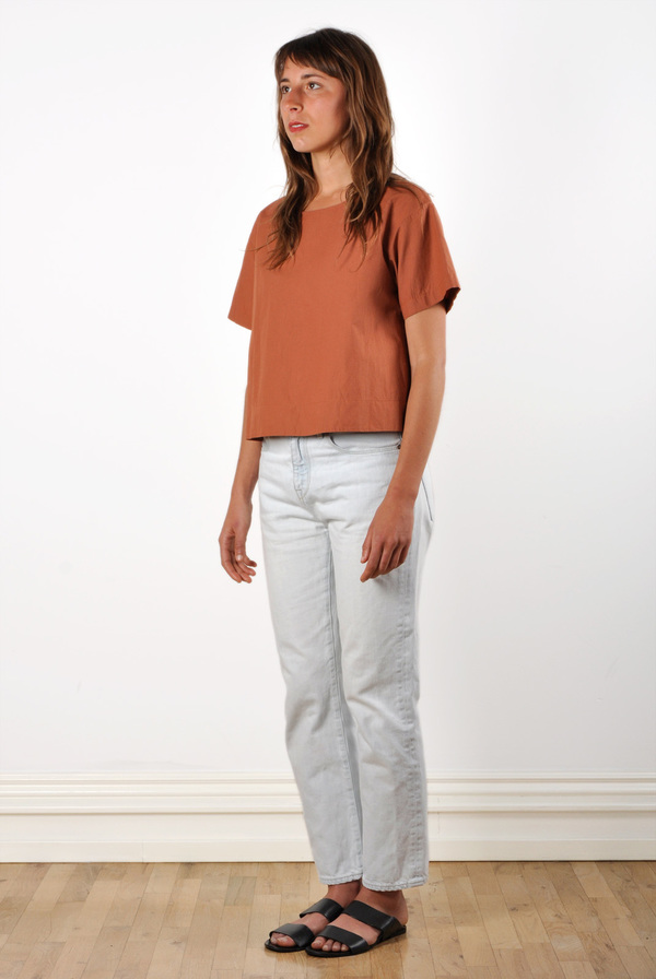 Waltz Drop Shoulder T-shirt in Terracotta Cotton Poplin Waltz Drop Shoulder T-shirt in Terracotta Cotton Poplin