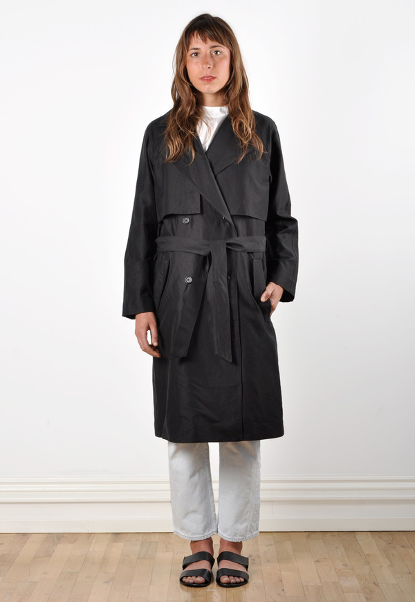 Waltz Oversized Trench Coat in Black Linen/Cotton Twill Waltz Oversized Trench Coat in Black Linen/Cotton Twill