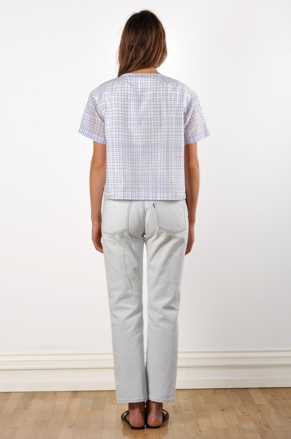 Waltz Drop Shoulder T-Shirt in Grid Print Cotton/Silk Voile Waltz Drop Shoulder T-Shirt in Grid Print Cotton/Silk Voile