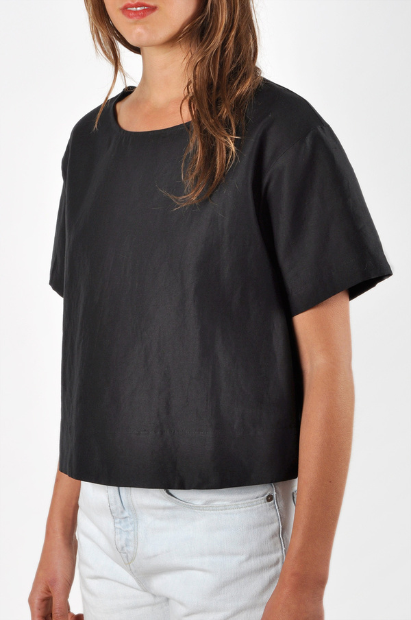 Waltz Drop Shoulder T-shirt in Black Linen/Cotton Twill Waltz Drop Shoulder T-shirt in Black Linen/Cotton Twill