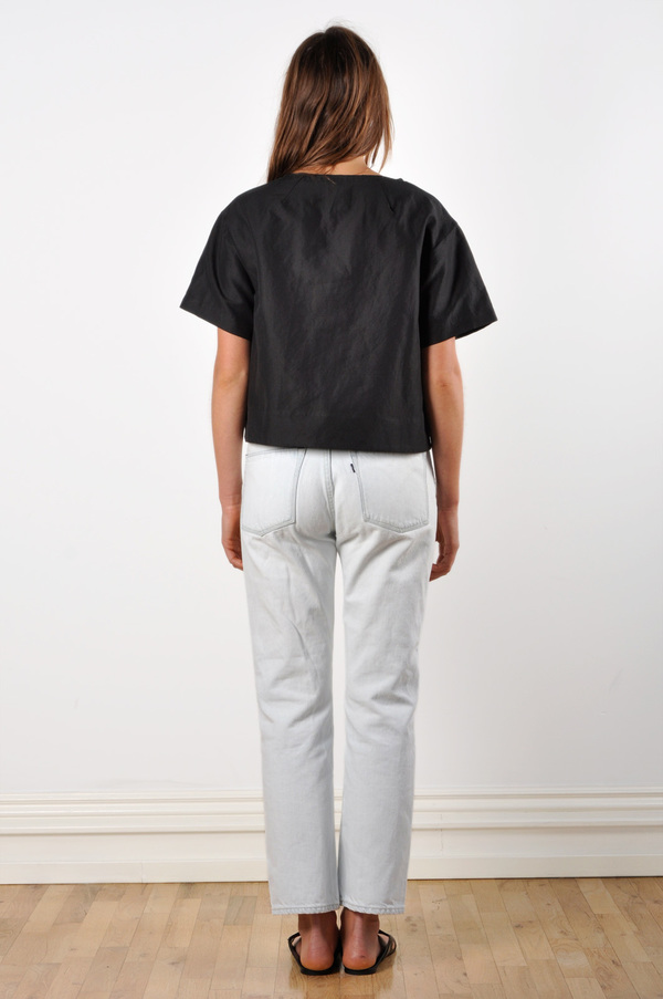 Waltz Drop Shoulder T-shirt in Black Linen/Cotton Twill Waltz Drop Shoulder T-shirt in Black Linen/Cotton Twill