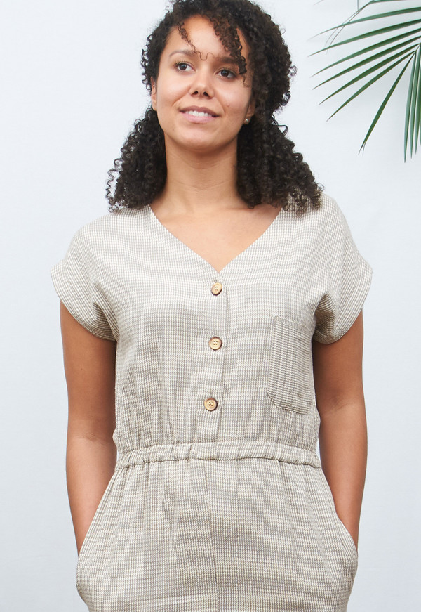 Deshal Natural & White Houndstooth Jumpsuit Deshal Natural & White Houndstooth Jumpsuit